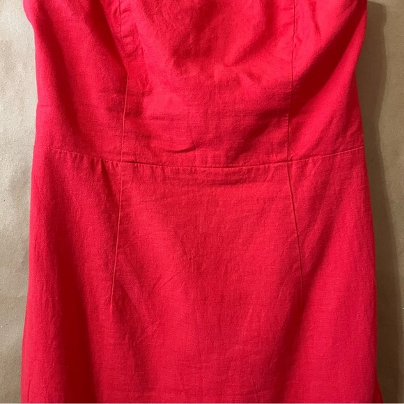 Urban Outfitters | Red Linen Strapless Midi Dress Leg Slit Column Dress Size S - Picture 5 of 13